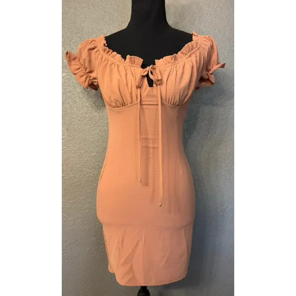 Love Tree Womens Sz S Coral Pink Orange Ruffled Smocked Mini Dress - Picture 1 of 6